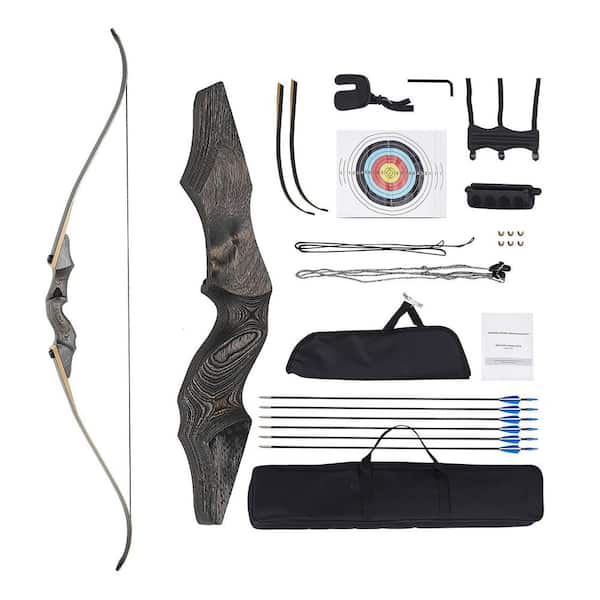 60 in. Recurve Bow and Arrows Kit, Wooden Takedown Right-Handed 45 lbs. Archery Bow for Outdoor Target Training