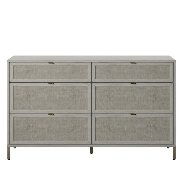 Twin Star Home 6-Drawer Fairfax Oak Bedroom Dresser with Linen Drawers (30.88 in. H x 52 in. W x 15.5 in. D)