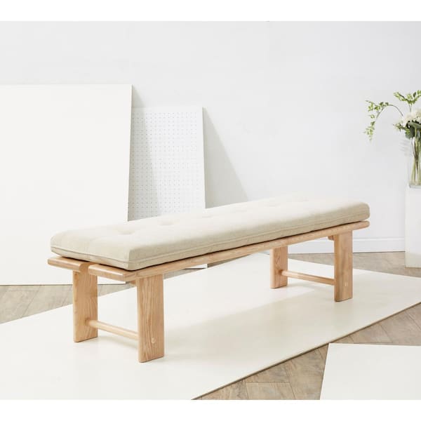 SAFAVIEH Bartolili Beige/Natural Entryway Bench 60.8 in.