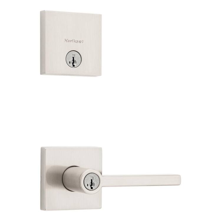 Kwikset Halifax Satin Nickel Entry Door Handle with Single Cylinder Deadbolt Combo Pack featuring SmartKey Security