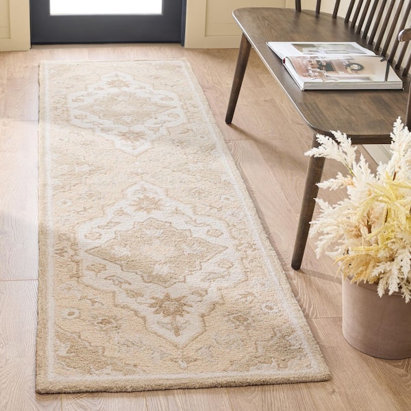 Metro 2 ft. x 8 ft. Beige/Ivory Organic Modern Floral Medallion Runner Rug