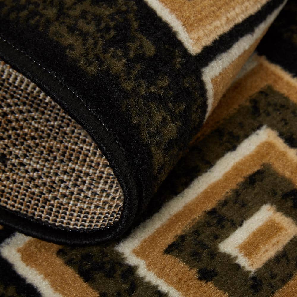 Black and Gold Geometric Border 5' x 7' Synthetic Area Rug