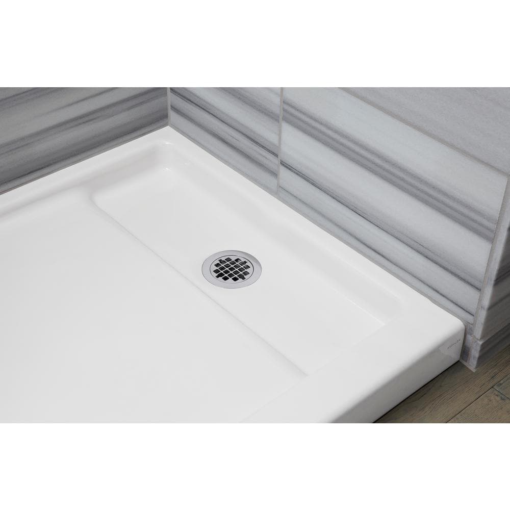Bellwether White Enameled Cast Iron Shower Base with Right Drain