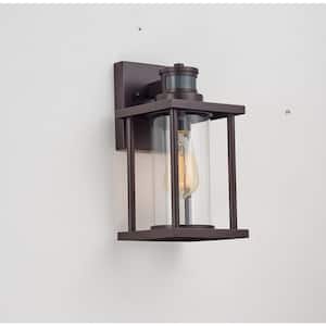 1-Light Oil Rubbed Bronze Outdoor Motion Sensor Dask to Dawn Wall Lantern Sconce with Clear Glass Shade