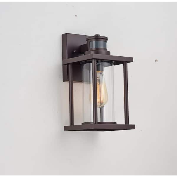Unbranded 1-Light Oil Rubbed Bronze Outdoor E26 Motion Sensor Dusk to Dawn Wall Lantern Sconce with Clear Glass Shade (Set of 2)