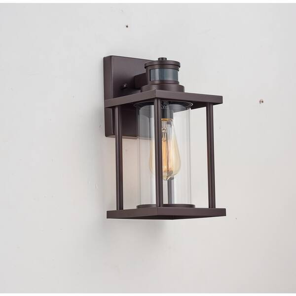 Unbranded 1-Light Oil Rubbed Bronze Outdoor Motion Sensor Dask to Dawn Wall Lantern Sconce with Clear Glass Shade
