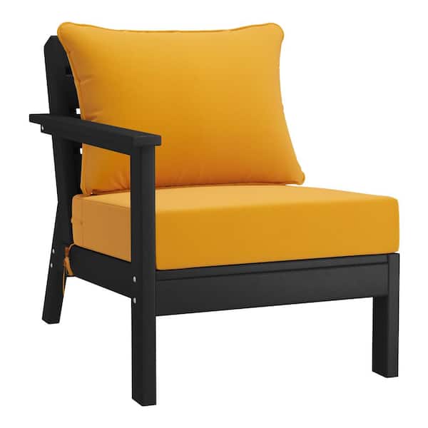WESTIN OUTDOOR Birchwood Outdoor Patio Deep Seating Left Facing Arm HDPE Lounge Chair in Black with Yellow Cushions