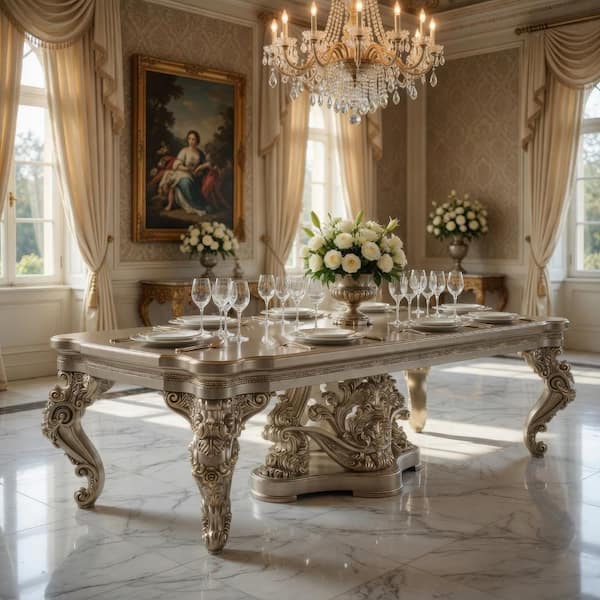 Mas Champagne and Gold Wood 51 in. 4-Legs Dining Table Seating for 10