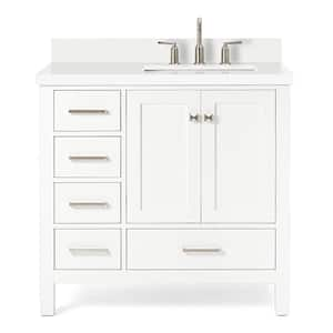 Cambridge 37 in. W x 22 in. D x 36 in. H Vanity in White with Pure White Quartz Top