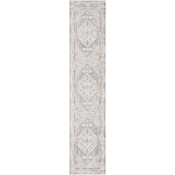 Nourison Astra Machine Washable Light Blue 2 ft. x 12 ft. Distressed Traditional Runner Area Rug