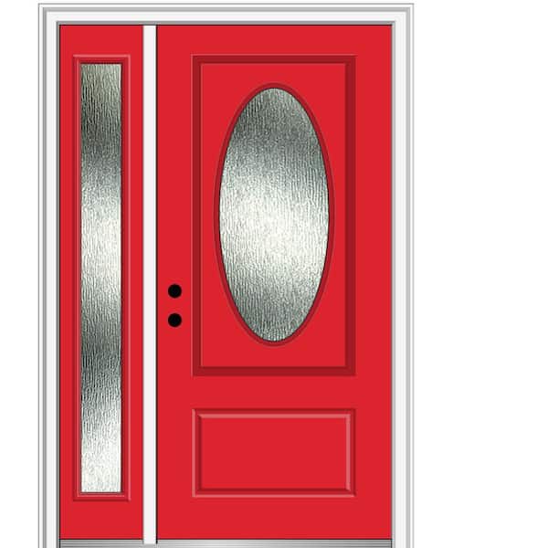 MMI Door 50 in. x 80 in. Right-Hand Inswing Rain Glass Red Saffron Fiberglass Prehung Front Door on 4-9/16 in. Frame