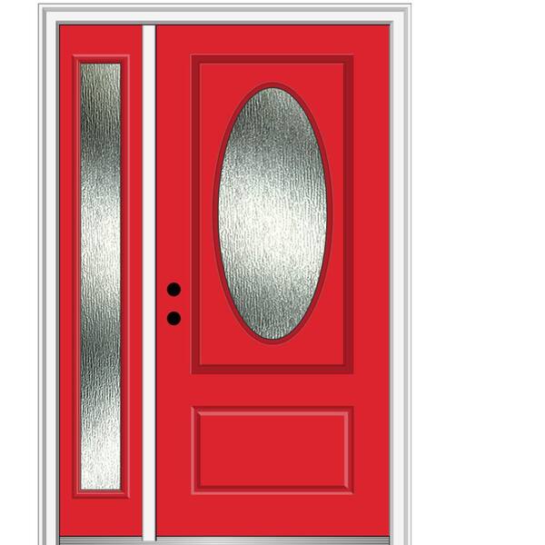 MMI Door 48 in. x 80 in. Right-Hand/Inswing Rain Glass Red Saffron Fiberglass Prehung Front Door on 6-9/16 in. Frame