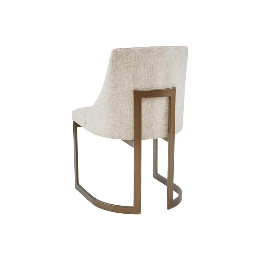 Cream Upholstered Parsons Dining Chairs with Antique Gold Metal Frame, Set of 2