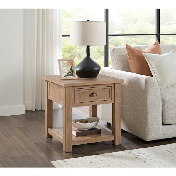 Martin Svensson Home Monterey 24 in. Driftwood Square Solid Wood End Table with Drawer and Shelf