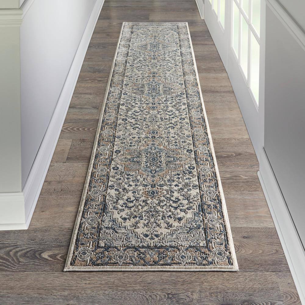 Concerto Ivory Grey Synthetic Runner Rug 2'2" x 12'