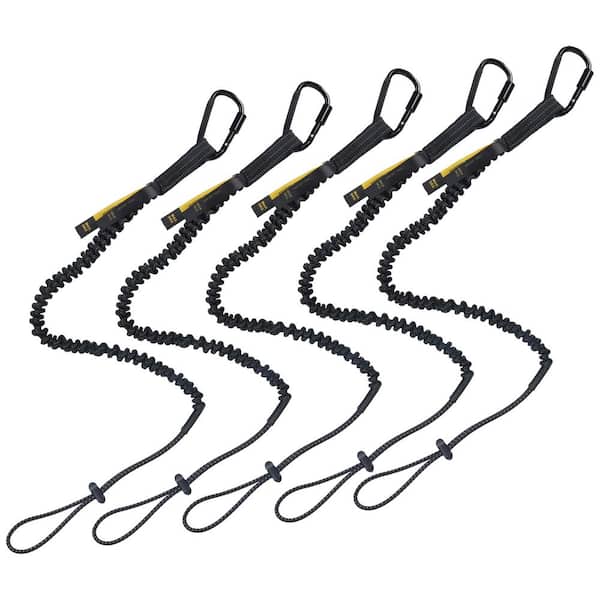 Safety Tether Tool Lanyard 5 Pack Stretch Strap Fall Protection with Screw Lock Carabiner Clip 31.5-65 in.