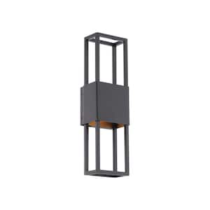 Nightvision 16 in. Black with Gold Integrated LED Outdoor Wall Sconce, 3000K