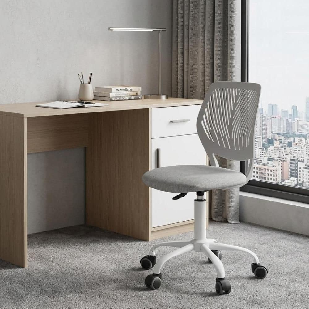 Gray and White Adjustable Height Swivel Rolling Office Chair