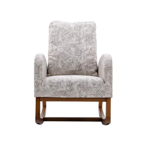 Unbranded Leisure Geometry Gray Teddy Fabric Rocking Chair with Solid Rubber Wood Leg