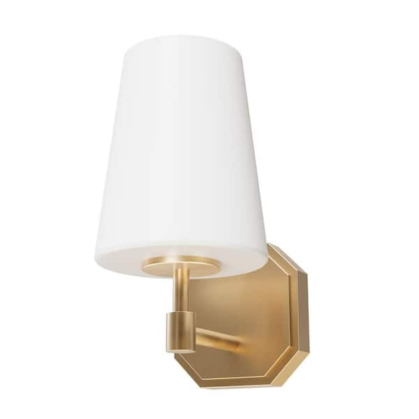 Nolita 1-Light Alturas Gold Wall Sconce with Cased White Glass Shade