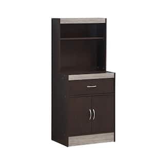 54 in. Chocolate-Grey Tall Open Shelves 1-Drawer and Bottom Enclosed Storage Kitchen Cabinet