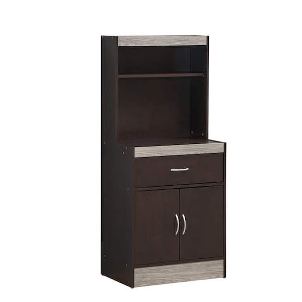 HODEDAH 54 in. Chocolate-Grey Tall Open Shelves 1-Drawer and Bottom Enclosed Storage Kitchen Cabinet