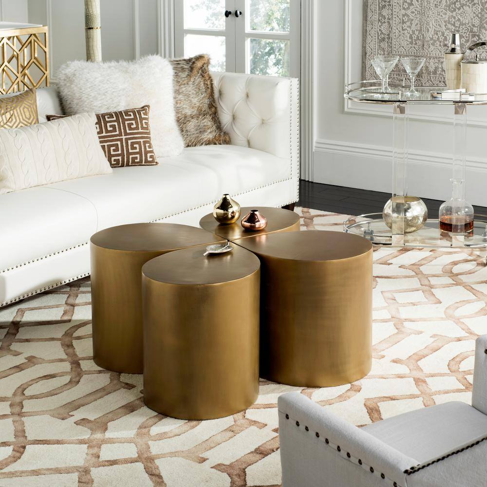 Tilly 38" Antique Brass Round Metal Coffee Table Set