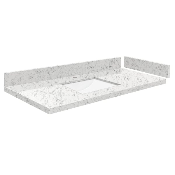 Transolid Silestone 37 in. W x 22.25 in. D Qt. White Rectangular Single Sink Vanity Top in Lyra