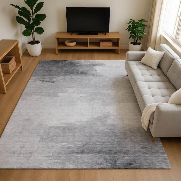 Mayfield Premium Machine Washable Abstract AMF1672 Gray 8 ft. x 10 ft. Area Rug