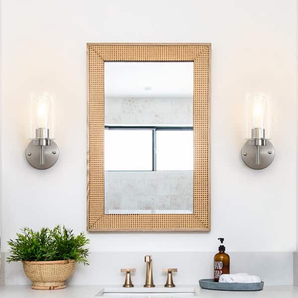 7.4 in. 1-Light Nickel Vanity Light with Clear Glass Shade (Set of 2)