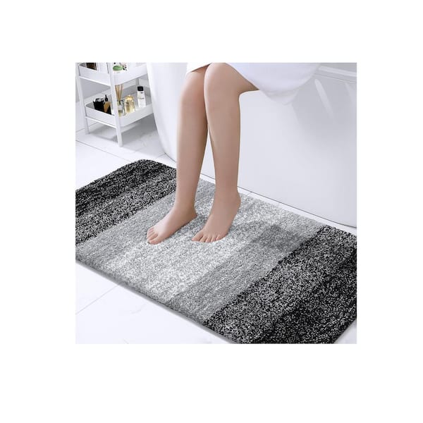Afoxsos 59 in. x  24 in. Grey Stripe Microfiber Rectangular Shaggy Bath Rugs