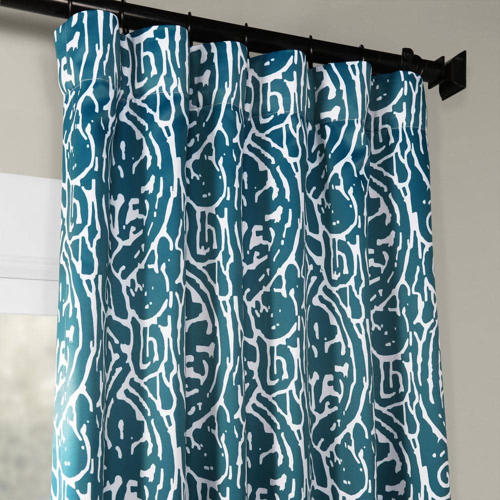 Teal and White Abstract Blackout Polyester Curtain Panel