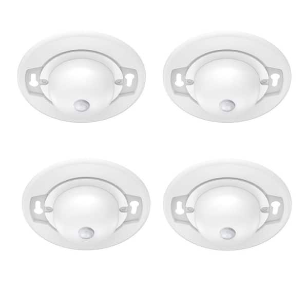 4.7 in. 8-Watt Motion Sensor White No Bulbs Included Colth Closet Light Flush Mount with White Plastic Shade (4-Pack)