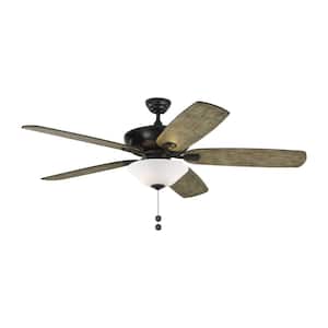 Colony Super Max Plus 60 in. Transitional Aged Pewter Ceiling Fan with Light Grey Weathered Oak Blades and LED Light Kit