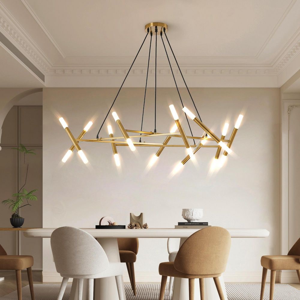 20-Light Gold Branch Design Linear Chandelier for Kitchen Island with Frosted Tubes, Black Cords and No Bulbs Included price history on PriceWatchPro