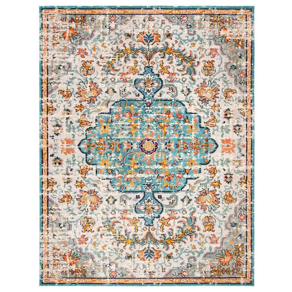 SAFAVIEH Madison Grey/Light Blue 10 ft. x 14 ft. Border Geometric Floral Medallion Area Rug