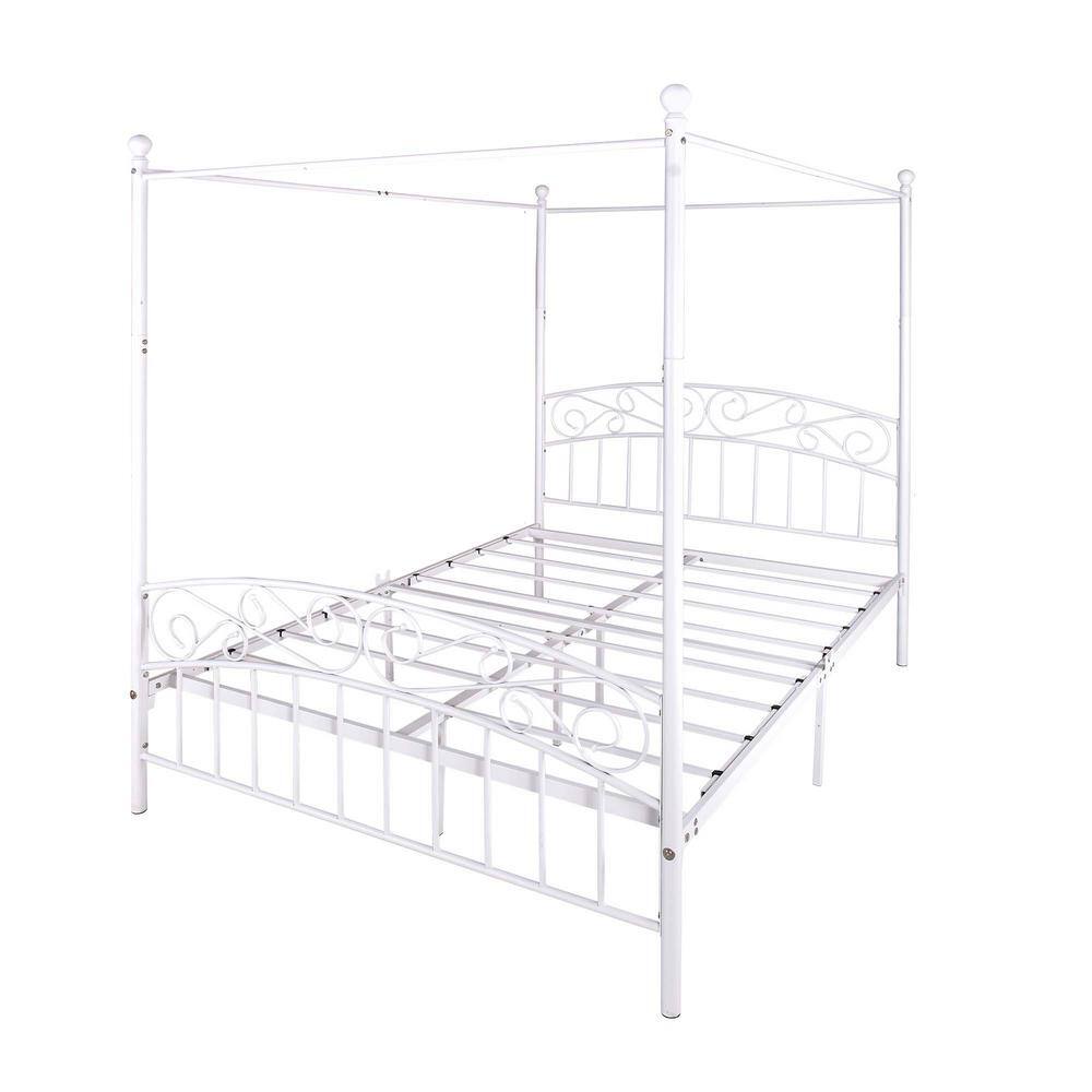 wetiny White Queen Canopy Bed Frame 1221BF715GWH The Home Depot