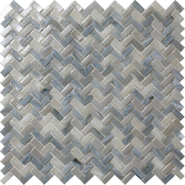 Apollo Tile Blue Gray 4 in. x 5 in. Herringbone Polished Glass Mosaic Floor and Wall Tile Sample (0.13 sq. ft./Piece)