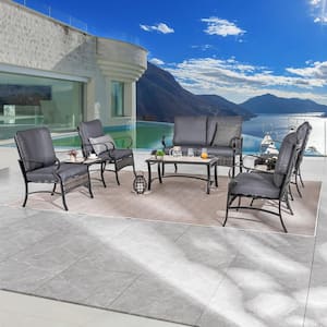 8-Piece Metal Patio Conversation Set with Gray Cushions