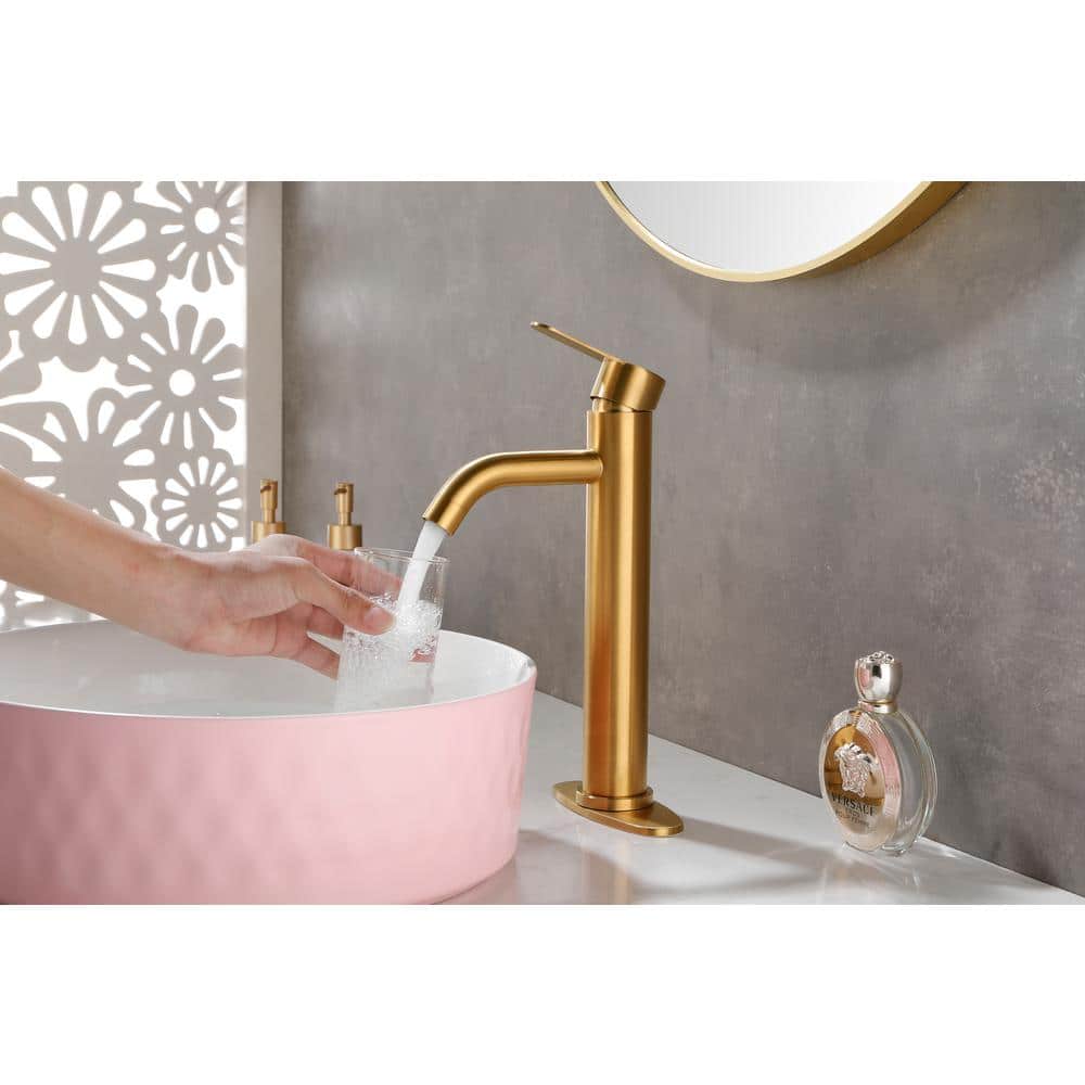 Brushed Gold Stainless Steel Single Handle Bathroom Faucet