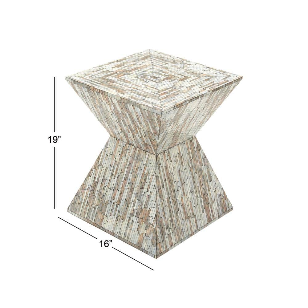 Handcrafted Shell Inlay Wooden Accent Table - Black and Gray