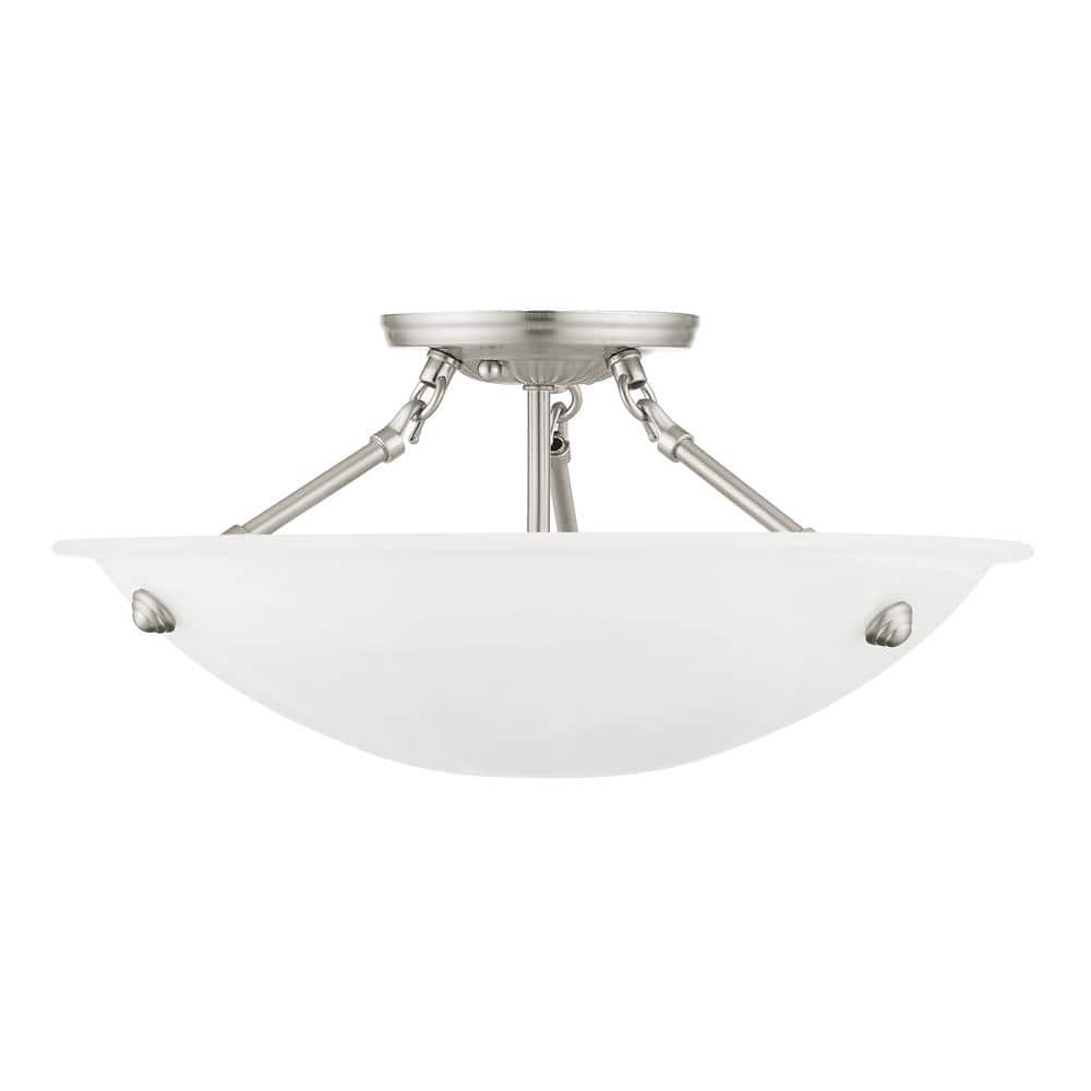 Oasis 16" Brushed Nickel 3-Light Semi Flush Mount with Alabaster Glass