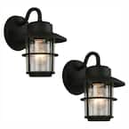 1-Light Black Outdoor Wall Lantern Sconce (2-Pack)