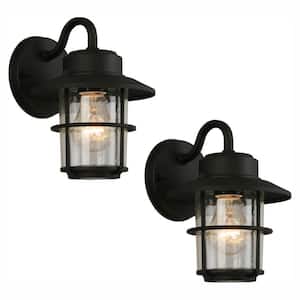 8.2 in. 1-Light Black Outdoor Wall Lantern Sconce (2-Pack)