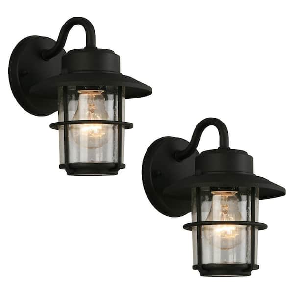 8.2 in. 1-Light Black Outdoor Wall Light Lantern Porch or Patio Sconce (2-Pack)