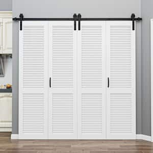 80 in. x 84 in. Solid Core White Finished MDF Louver Closet Bi-Fold Sliding Barn Door Slab with Hardware Kit