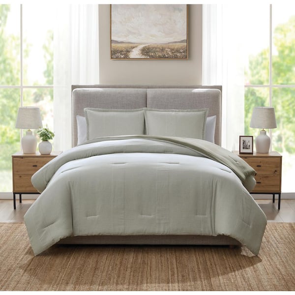 Ryan Green Stripe 3-Piece Cotton Comforter Set, King