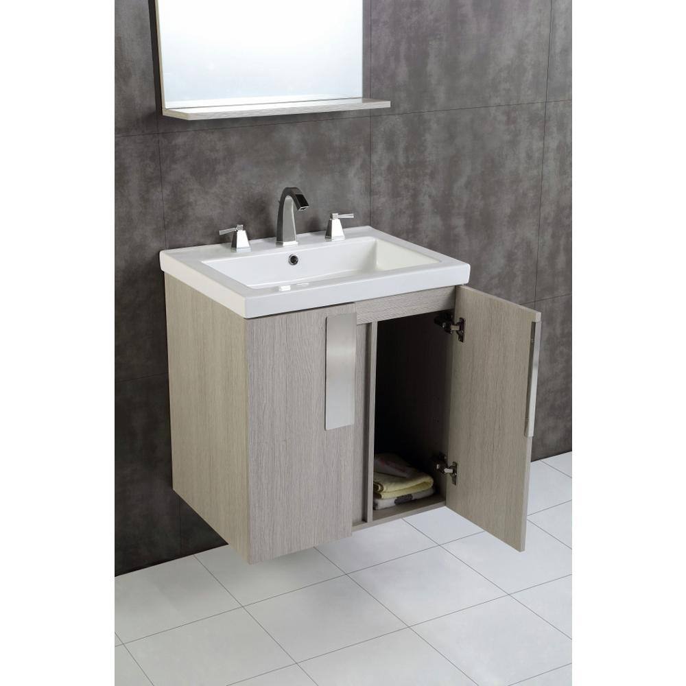 Gray Pine Wall-Mount Single Vanity with Ceramic Sink