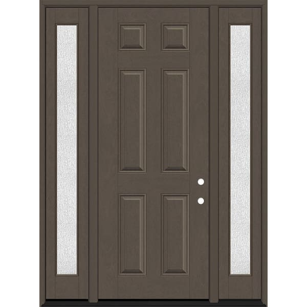 Regency 64 in. x 96 in. 6-Panel LHIS Ashwood Stain Mahogany Fiberglass Prehung Front Door w/Rain 12 in. SLs 6-9/16