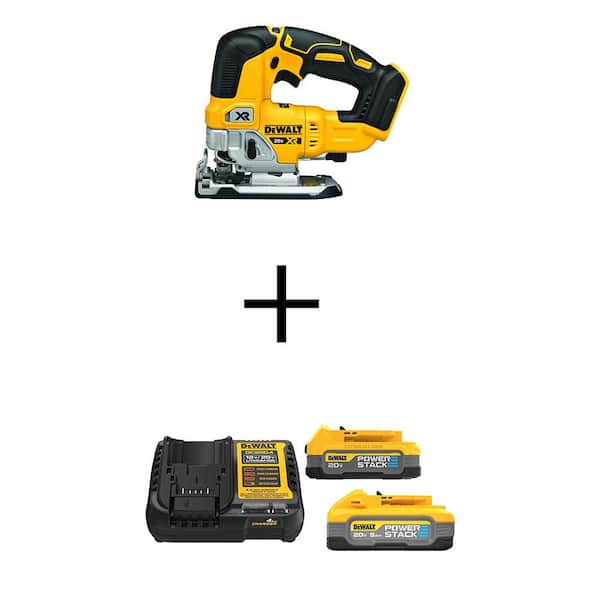 DEWALT 20-Volt MAX XR Lithium-Ion Cordless Brushless Jigsaw with Powerstack 5.0 Ah and 1.7 Ah Batteries and Charger
